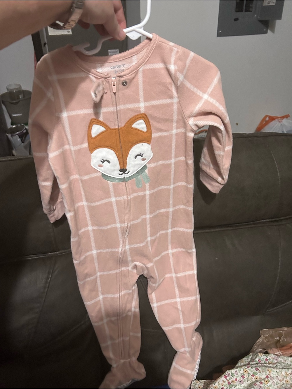 Carter's Pink Grid Fox Footed One-Piece